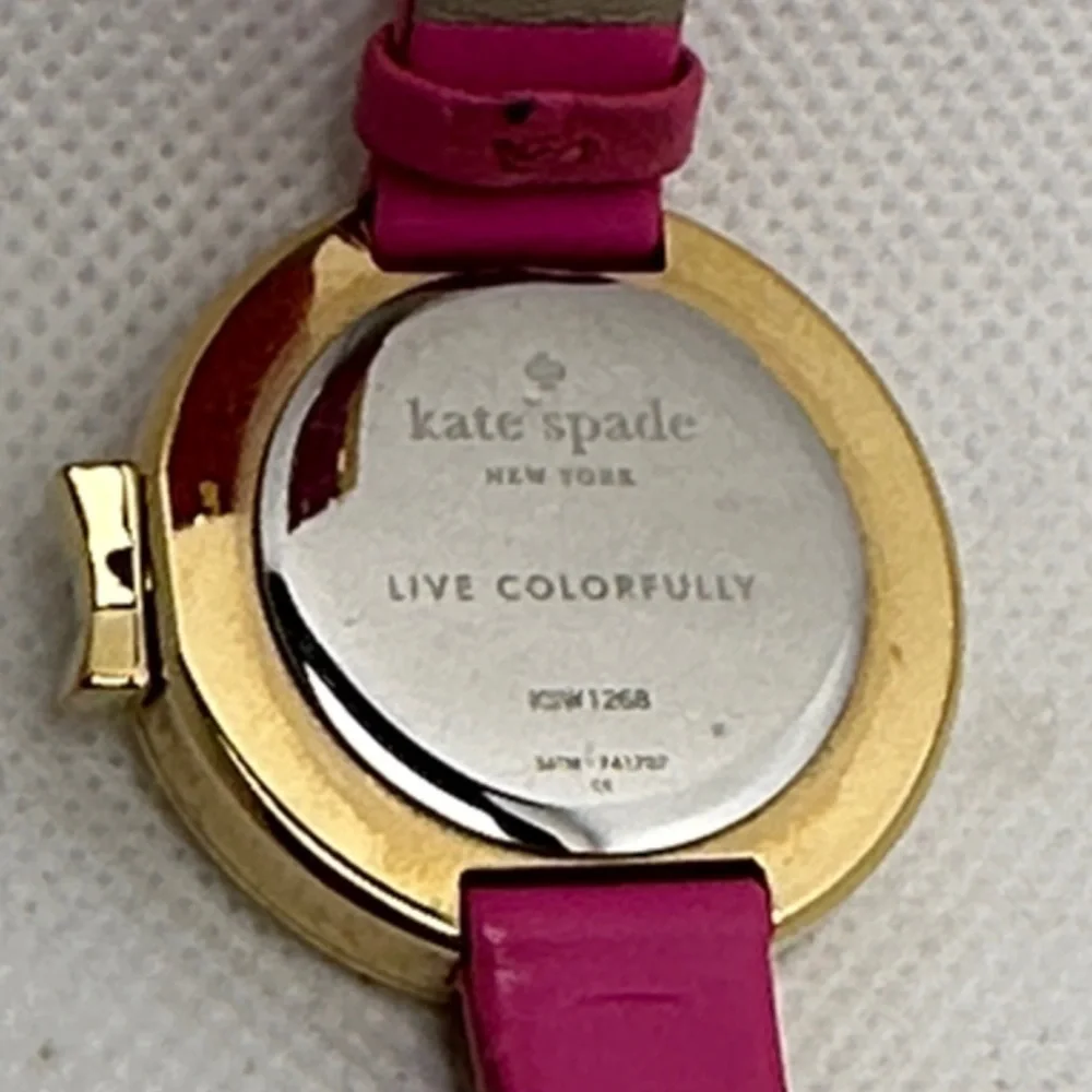 Kate Spade Park Row Watch Gold-tone Case Mother of Pearl Dial Pink Leather Band - Picture 2 of 10